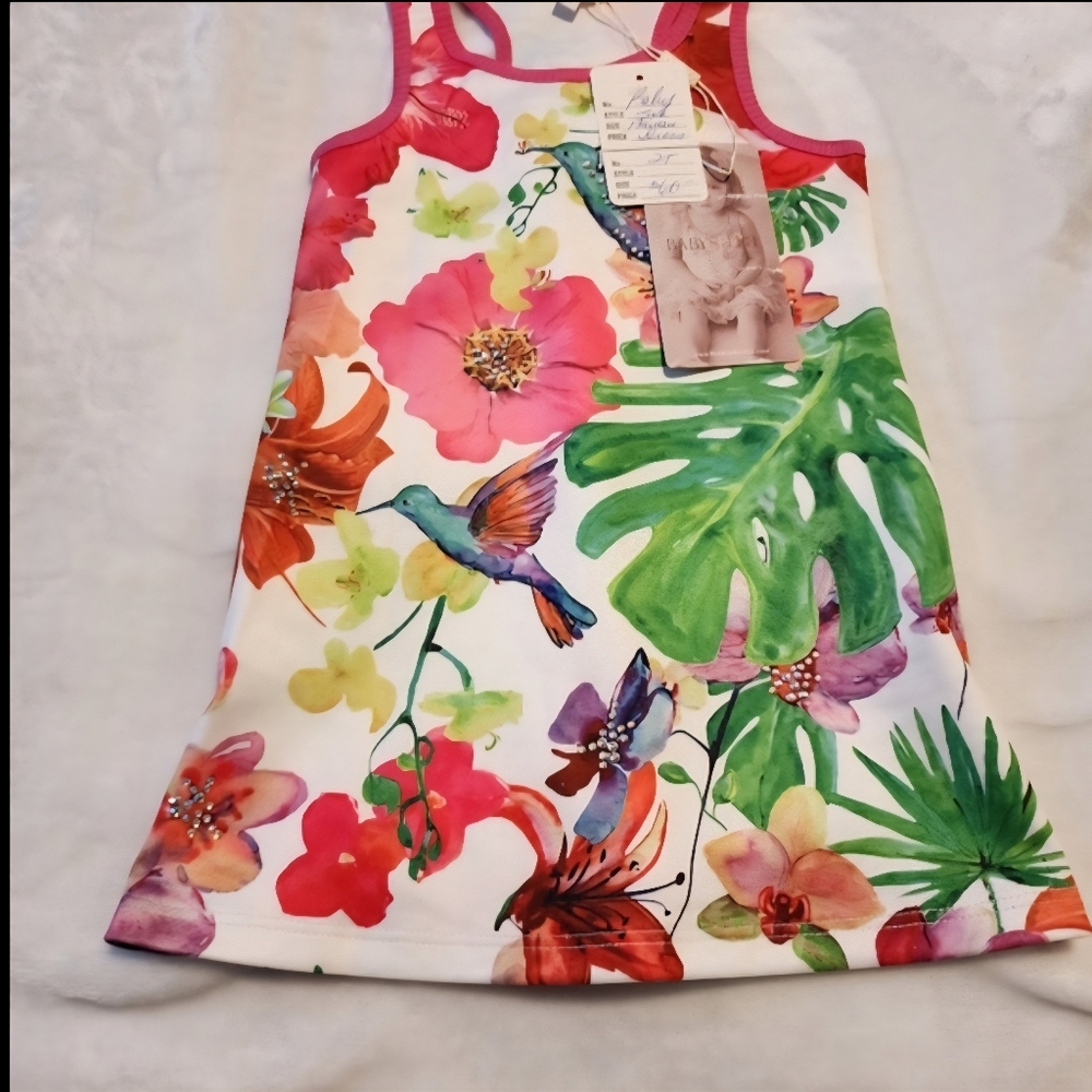 Floral And Hummingbird Kids Casual Dress - Multicolor